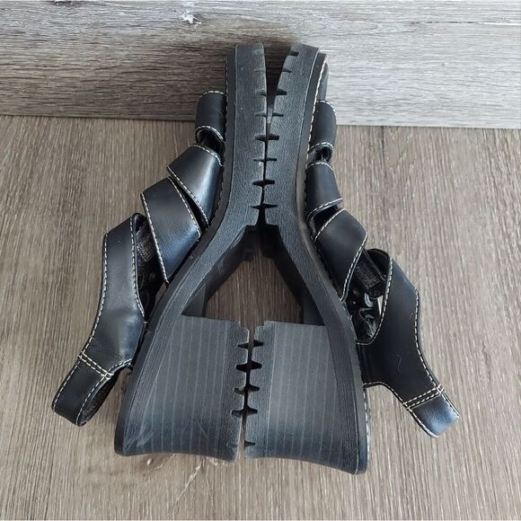 Vintage 90s Lower East Side Black Chunky Heel Platform Fisherman Sandals Size 7 - Picture 7 of 8